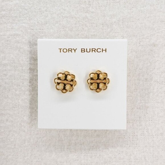 Tory Burch Gold Tone Stud Double T Logo Earrings Gold OS - Picture 7 of 12